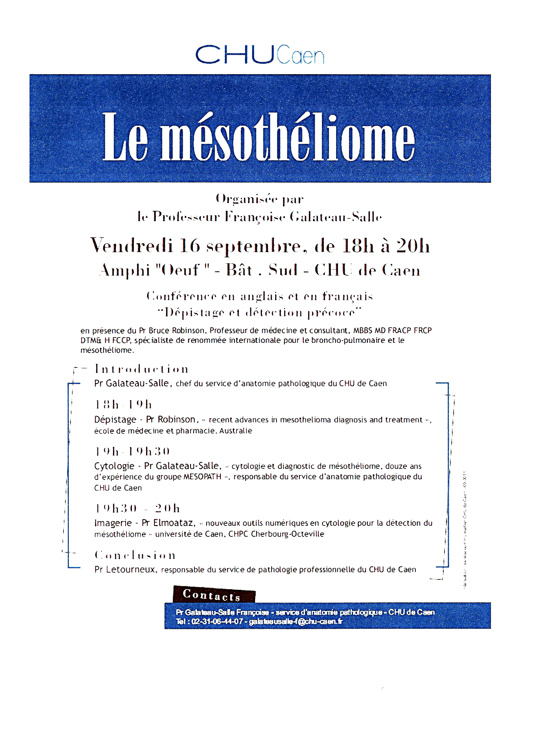 2011 09 16 conference mesotheliome CHU Caen affiche